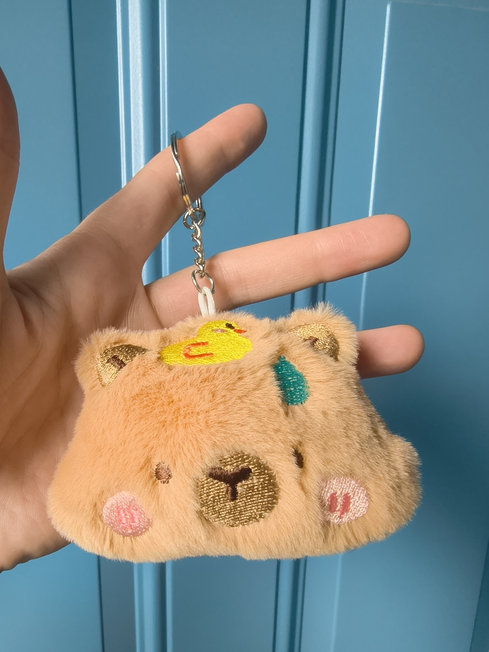 Plush Bear Keychain with Yellow Duck Accent - Kids Bag Charm
